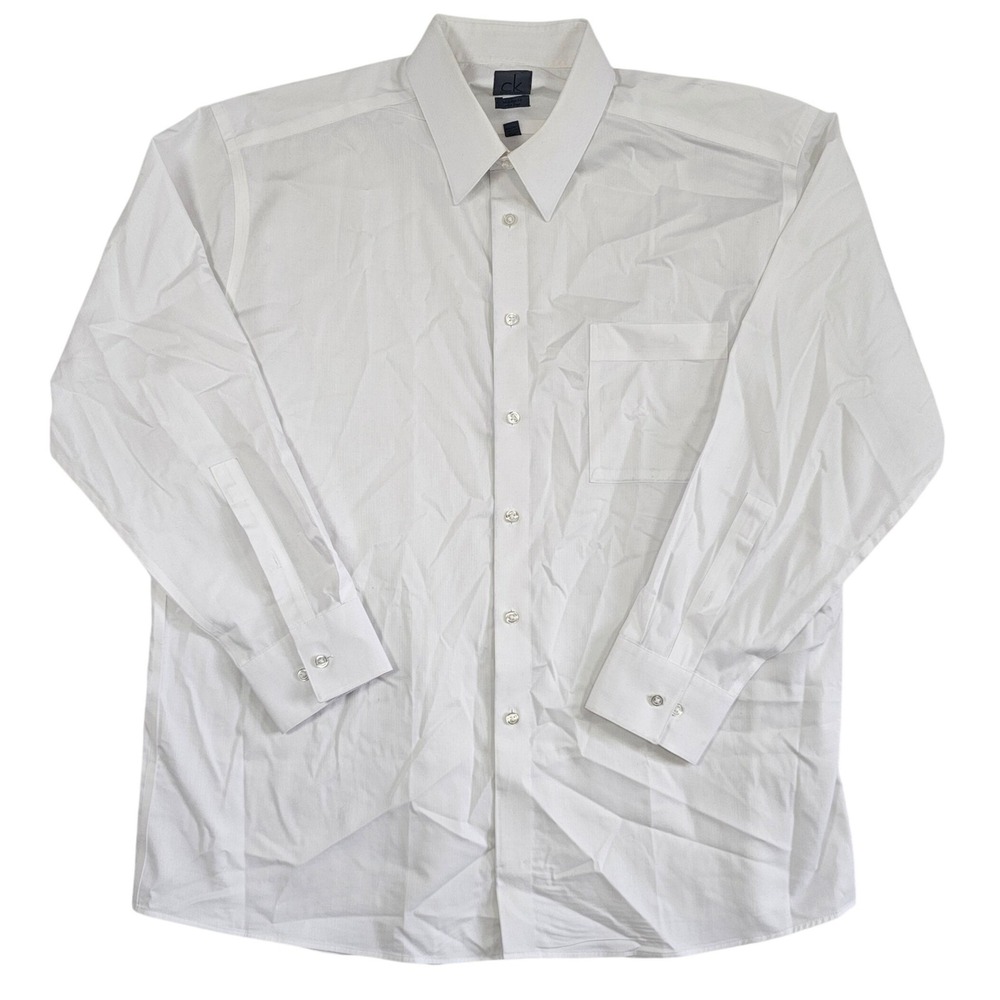 Calvin Klein Mens Regular Fit Non Iron Dress Shirt White 17.5 32/33 Long Sleeve